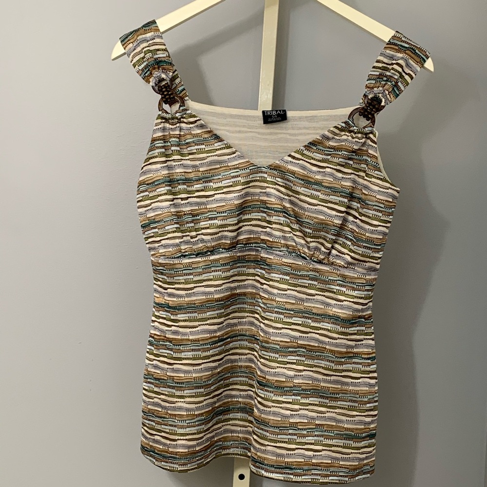 Tribal Earth-tone Tank with Wooden Accents